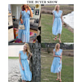 Miniatyrbillede 4 af 4: Sommer Boho Floral Casual Wrap Maxi Kjole til kvinder, V-hals Ruffle Cap Ærmeløs Bælte A-linje Plisseret Kant Sommerkjole