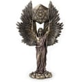 Miniatyrbillede 1 af 3: Bronze engel skytsengel, der holder skilt med store vinger, harpikshåndværk, havefigurer, små trosornamenter