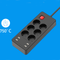 Miniatyrbillede 5 af 5: Multifunktionel overspændingsbeskytter med 6 stikkontakter og 4 USB-porte, stikdåse med individuel afbryder mod overbelastning, 1,5 m sort