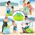 Miniatyrbillede 5 af 5: Stor Mesh Strandtaske til Legetøj Sand Away Tote med Lynlås til Børn Svømmepøl Rejse Sandede Sko Våde Håndklæder 16 x 9,4x 16inch Grøn Mesh Blå Remme