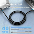 Miniatyrbilde 2 av 5: Cat 8 Ethernet-kabel 2m, RJ45 Cat 8-kabel 40 Gbps 2000 MHz, 28AWG Internettkabel med gullbelagt kontakt og 4-lags skjerming, S/FTP PIMF Nettverkskabel