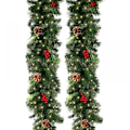 Miniatyrbillede 1 af 5: 270 cm Kunstig Gran Guld Grøn Nëol med 50 LED'er, 230 hoveder, Rød Frugt Fyrrekogle, Juletræskrans til Pejsdekoration Trappe (270 cm,