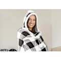 Miniatyrbillede 3 af 5: Sort og hvid ternet bærbart hættetrøjetæppe, oversized hættetrøjetæppe, bærbart tæppe til voksne, snuggle hættetrøjetæppe, sweatshirt-tæppe