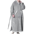 Miniatyrbilde 3 av 3: Kvinners myke, varme fleece-plysj badekåpe - Damepyjamas - Pyjamas - Loungewear - Pyjamas 150 cm (lys grå)