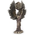 Miniatyrbillede 2 af 3: Bronze engel skytsengel, der holder skilt med store vinger, harpikshåndværk, havefigurer, små trosornamenter