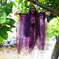 Pikkukuva 3 / 5: 20 tuuman kauhistuttava Halloween-riipus aave, jossa on karmiva huuto ja hehkuvat punaiset LED-silmät (violetti)