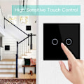 Miniatyrbild 3 av 5: Touch Switch, Svart 2-vägs ljusströmbrytare med 2 knappar och LED-display, Touch Switch med Touch Sensor Kristallglaspanel - Ingen neutral ledning
