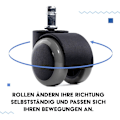 Miniatyrbild 3 av 5: Set med 5 hjul för kontorsstol - Dimension: 11 x 48 mm - hjul för skrivbord lämpliga för hårda golv - 360° rotation