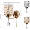 Miniatyrbilde 5 av 5: 2x Moderne krystallvegglampe med trekkbryter, gullvegglampe for soverom, gang, E14-sokkel (ingen pære inkludert)