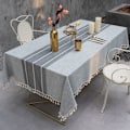 Miniatyrbilde 3 av 4: 1 stk. rektangulær duk i lin og grå bomull, 90x90 cm, moderne, for rektangulært bord, dekorasjon til hjemmekjøkken
