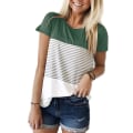 Miniatyrbilde 3 av 4: Rund Hals Triple Color Block Stripe T-skjorte（L,Svart）