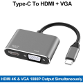 Miniatyrbillede 2 af 5: USB C til HDMI VGA-adapter, 2 i 1 Type C til HDMI 4K, VGA 1080P Kompatibel med MacBook Pro/Air 2020 2019, iPad Pro, Surface, Grå