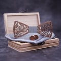 Miniatyrbillede 3 af 5: Håndlavet træ butterfly, justerbar størrelse, klassisk stil, trææske (inklusive manchetknapper, lommetørklæde og butterfly) til bryllup aften forretning