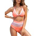 Miniatyrbild 4 av 4: Kvinnors hög midja två delar bikini set halter remmar tofs S