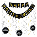 Miniatyrbillede 1 af 4: Mænds og kvinders pensioneringsfest dekorationer sort guld Happy Retirement Banner hængende hvirvel kit til pensionering fest dekoration forsyninger
