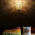 Miniatyrbilde 2 av 5: 2x Moderne krystallvegglampe med trekkbryter, gullvegglampe for soverom, gang, E14-sokkel (ingen pære inkludert)