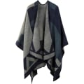 Miniatyrbilde 1 av 4: Dame Varm Åpen Front Cardigan Stilig Elegant Strikket Høst Ull Spun Rutete Genser Fleece Skjerf Jakke(blå)