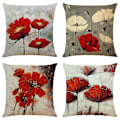 Miniatyrbild 1 av 5: Konstgjord Blomkuddfodral 18x18 tum Set om 4 Röd Blomkuddfodral 45cm x 45cm Bohemian Linne Kvadratisk Kuddfodral Vardagsrum Soffa