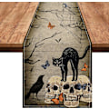 Miniatyrbillede 1 af 5: Halloween Dug, Sort Kat Skelet Retro Cool Skull Krage Halloween Dekoration til Køkken Interiør Hjemmefest Stue