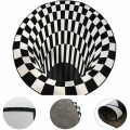 Miniatyrbilde 3 av 5: Rundt svart-hvitt rutenett teppe, 3D Vortex Illusion teppe, 3D Vortex teppe soverom stue, 3D teppe gulvmatte, Vortex Illusion teppe, geometrisk optisk teppe