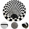 Pikkukuva 3 / 5: Mustavalkoinen ruudullinen pyöreä matto, 3D-pyörreilluusiomatto, 3D-pyörrematto makuuhuoneeseen, olohuoneeseen, 3D-alueen matto, lattiamatto, pyörreilluusiomatto, optinen geometrinen matto