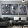 Pikkukuva 2 / 4: Art Modern Poster Set of 3 - 3D Metal Figure Statue Art Love Heart Kiss Pictures Wall Art Decoration - Without Frame - Wall Decoration Wall Living R