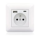 Pikkukuva 1 / 5: Ranskalainen pistorasiapaneeli tyyppi-C+USB16A Tyyppi 86, Pistorasioiden määrä: 2 reikää, USB-porttien määrä: 1, tyyppi-C-porttien määrä: 1, turvallinen ja vakaa (valkoinen kaari)