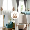 Miniatyrbilde 5 av 5: (Lys curry) Sett med 2 gardinomfavnelser, for boho-gardiner, håndlaget stativ, dekorative klips, skrivebord for kontor, hus, soverom, gardin