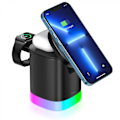 Miniatyrbillede 1 af 4: Foldbar Super Hurtig Magnetisk Dobbelt Hoved 3 i 1 Trådløs Telefonoplader med Rgb Stemningslys