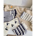 Pikkukuva 5 / 5: 5 paria syksyn ja talven sukkia naisille, pohkeenmittaiset fleece-sukat, japanilainen college-tyyli raidalliset kirsikat, monipuoliset, paksuuntuneet ja lämpimät