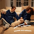 Miniatyrbillede 4 af 5: Hjemme varm og holdbar voksen dame hætte tæppe mænds varme hyggelige tæppe sweatshirt med store lommer og linning (Navy)