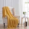 Miniatyrbillede 3 af 5: 127x180cm Gul, 1 stk. Strikket Sofatæppe Lille Sofatæppe, Blødt Fleecetæppe Strikket Tæppe Pompom Aircondition Bil Tæppe til Couc