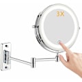 Miniatyrbild 1 av 5: LED Belyst Sminkspegel, Väggmonterad 1x/3x Förstoring Dubbelsidig Sminkspegel, 360° Vridbar, Vikbar, Rakningsspegel, Krom Metall för Badrum