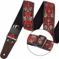 Miniatyrbilde 3 av 5: Rød - Brodert gitarstropp, lærstropp med usynlig lomme, for bass, elektrisk og akustisk gitar
