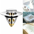 Miniatyrbilde 1 av 5: Pop-Up Lavabo Avløp Tog-Universal Anti-blokkert Trekk Flit, Vaskeservant, Stropp og ventil Badekar [Rustfritt stål+ren kobber, for 34-38mm tømming ho