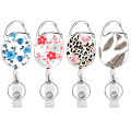 Miniatyrbillede 1 af 5: 4 stk. Blomster Leopard Blad Akryl Patch Badge Reel med Tilbagekaldelig Klips, Studerende Gave, Tilbagekaldelig ID Badge Holder, Badge Holder