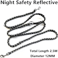 Miniatyrbillede 2 af 5: Hundesnor, reflekterende dobbeltline justerbar i nylon med 2 karabinhager og 3 ringe, 2,1 m sort line til multifunktionel hund til små/mellemstore