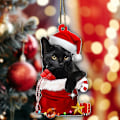 Miniatyrbild 4 av 5: Svart katt Halloween-prydnader, söt katt jul, julgransprydnader, julgranshängande, toppprydnader (katt röd hatt, 1)