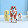 Miniatyrbillede 3 af 5: Russisk matryoshka fem-lags tegneseriehund i trælegetøj