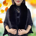 Miniatyrbild 2 av 4: Stickad tjock damlös sjal poncho cape reversibel överdimensionerad lång stickad varm wrap för kvinnor damer på vintern (svart)