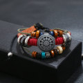 Pikkukuva 3 / 5: (Rouge) Personnalisé Réglable Bracelet En Cuir De Vachette Design Vintage Cadeau De Noël Vacances Anniversaire Bracelet En Cuir Perlé Él