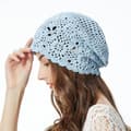 Himmelblå vår/høst håndlaget hekle slouchy lue for kvinner