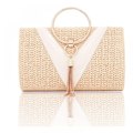 Miniatyrbilde 1 av 4: Aprikos clutch med kjede, liten håndveske med krystallhåndtak og rhinestones, bryllupsmiddagsveske for kvinner