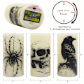 Miniatyrbild 5 av 5: Halloween flamlös pelarljus med 6 timmars timer, batteridriven äkta vax LED-ljus med kråka, spindelnät, dödskalle design, läskig Halloween-hem