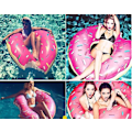 Miniatyrbild 5 av 5: 2 st Badringar Flytande Badring Uppblåsbar Boj Rosa Badring Poolboj för Vuxna och Barn Sommarboj Vattenleksak Poolparty (Donut Mönster)