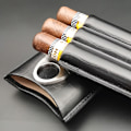 Miniatyrbillede 3 af 4: 2 stk. Sort Læder Cigar Etui Rejse Humidor til 3 Cigarer med Cigarskærer