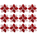 Miniatyrbilde 1 av 4: 12 stk Glitrende julestjerne-ornamenter, juletrepynt, kunstige blomster, juletregirlander, juledekor, rød