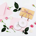 Miniatyrbild 3 av 5: 4 rullar dekorativa satinband, handtryckta polyesterband, används för presentförpackningar, rosa och beige, varje rulle är 22 m lång