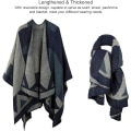 Miniatyrbilde 3 av 4: Dame Varm Åpen Front Cardigan Stilig Elegant Strikket Høst Ull Spun Rutete Genser Fleece Skjerf Jakke(blå)