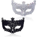 Miniatyrbillede 1 af 5: 2 stk. maske til maskerade, sort filigran og sølv filigran fest fancy julemaske masker til maskeradebal